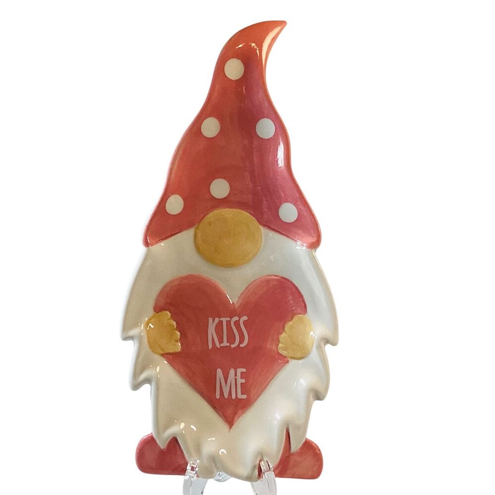 Gnome Spoon Rest Kiss Me Pink And White 10in - Picture 3 of 3
